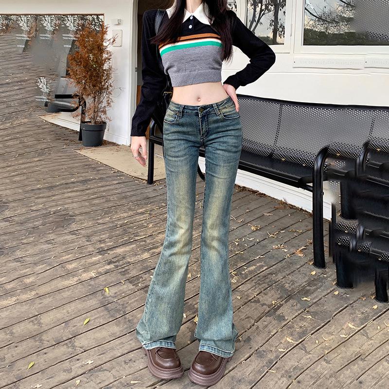 2025 Autumn Women s Spicy Girl Low-Rise Micro-Flare Jeans: Slim Fit, Stretchy, Versatile, Flattering Floor-Length Pants L
