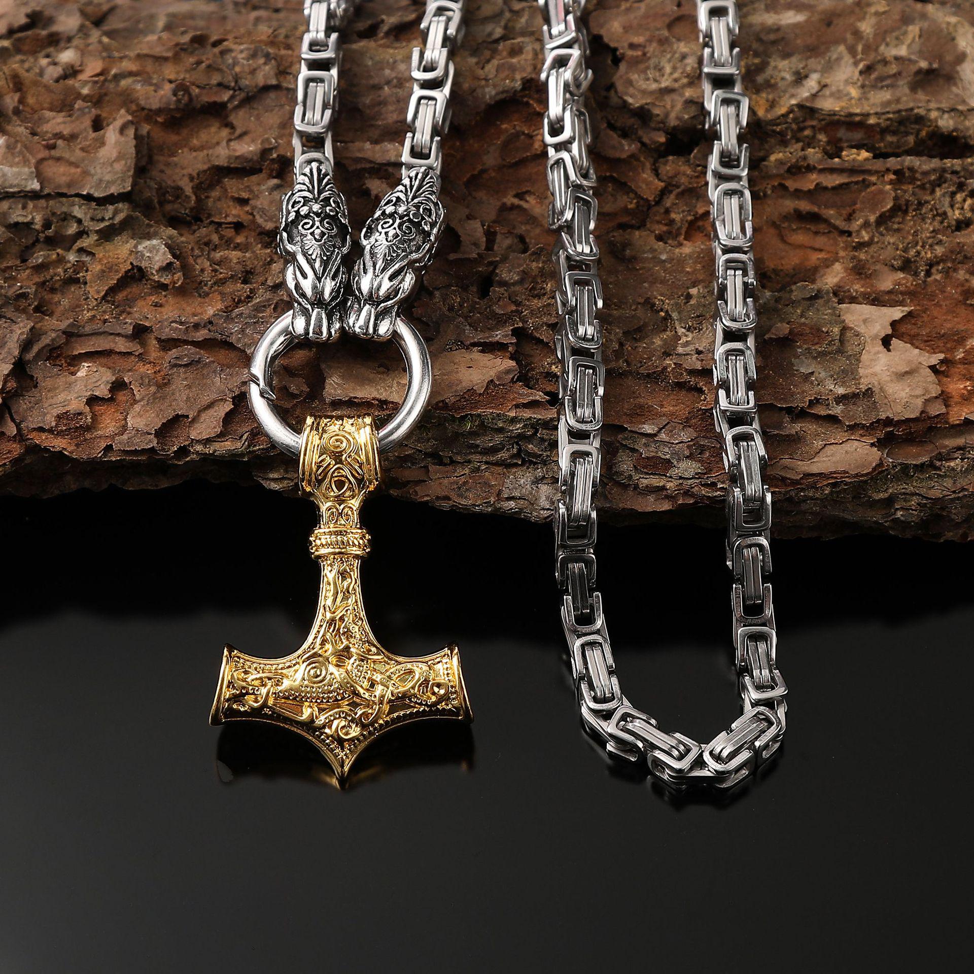 Viking Hammer Pendant Necklace with King s Chain - Personalized Retro Jewelry 60 cm золотого кулона