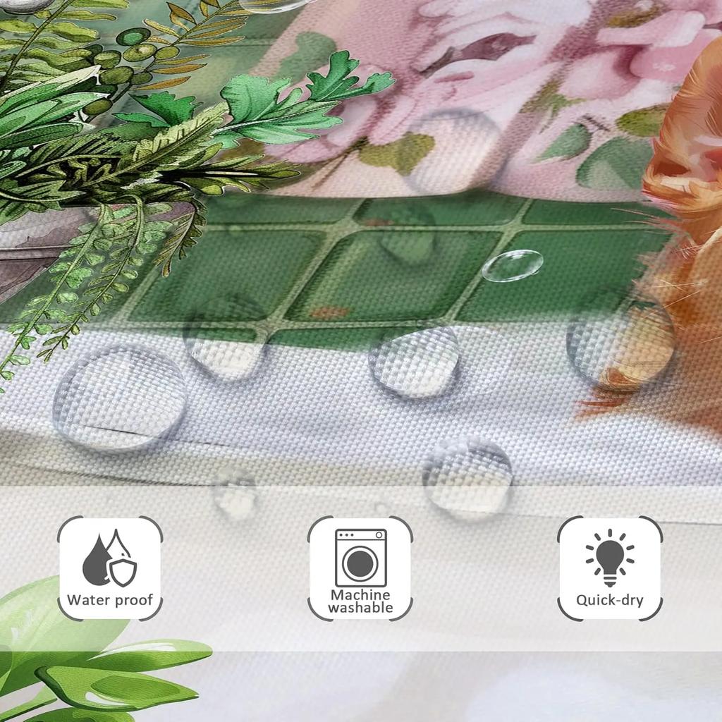 Kids Funny Dog Shower Curtain Cute Hilarious Animals Puppy Wooden Window Floral Flowers Bubbles Leaves Plant Botanical Fabric