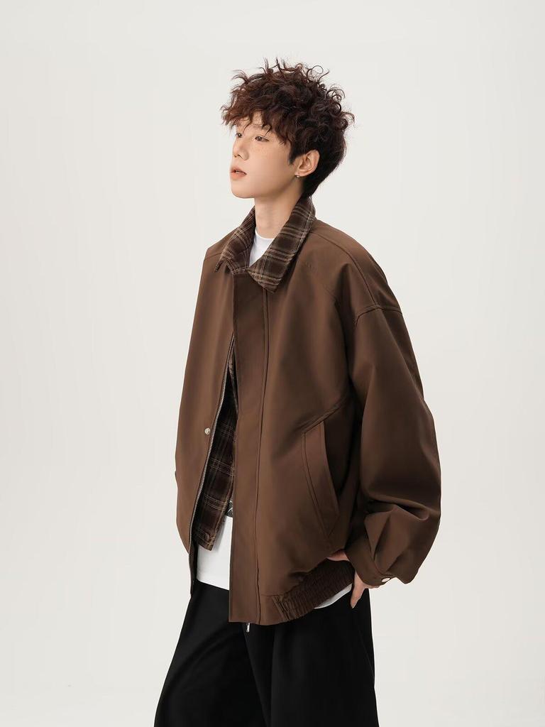 Men's Retro Plaid Maillard Splice Two-Piece Jacket - Casual and Versatile Fall Outerwear