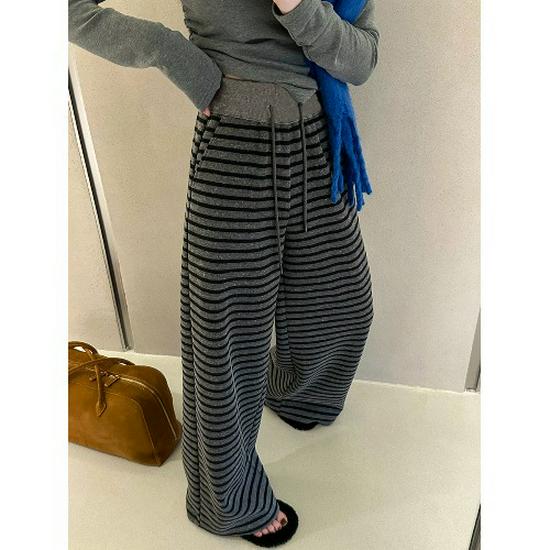 

Женские брюки широкие от бедра в стиле ретро с цветными блоками и полосками - Коллекция Весна 2025 XL (116-125 jin)