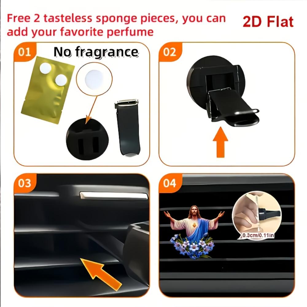 2D Flat Sacred Car Vent Clip Decorative Diffuser (fragrance Not Included), Car Interior Decoration, Aromatherapy Clip, Ideal for Holiday Gifts