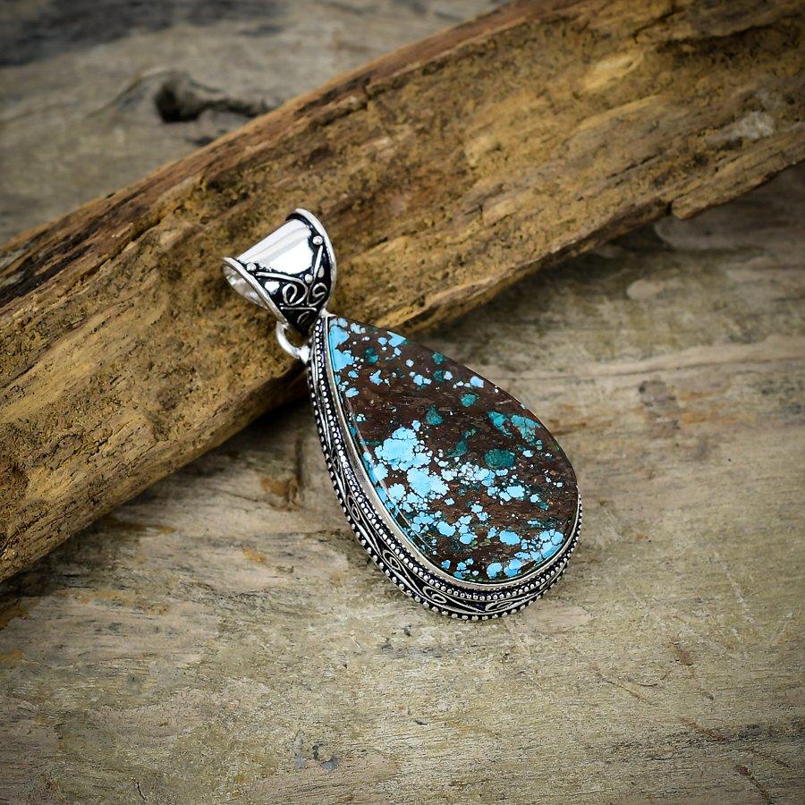 

Tibetan Turquoise Gemstone 925 Sterling Silver Jewelry Pendant 2.21 M-28