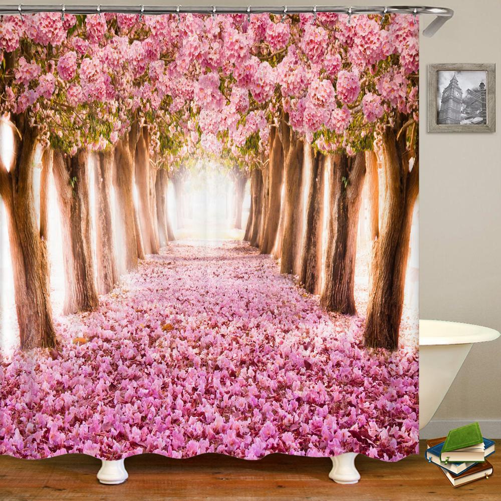 3D Beautiful colorful flower landscape printing bathroom waterproof shower curtain polyester curtain home decoration curtain