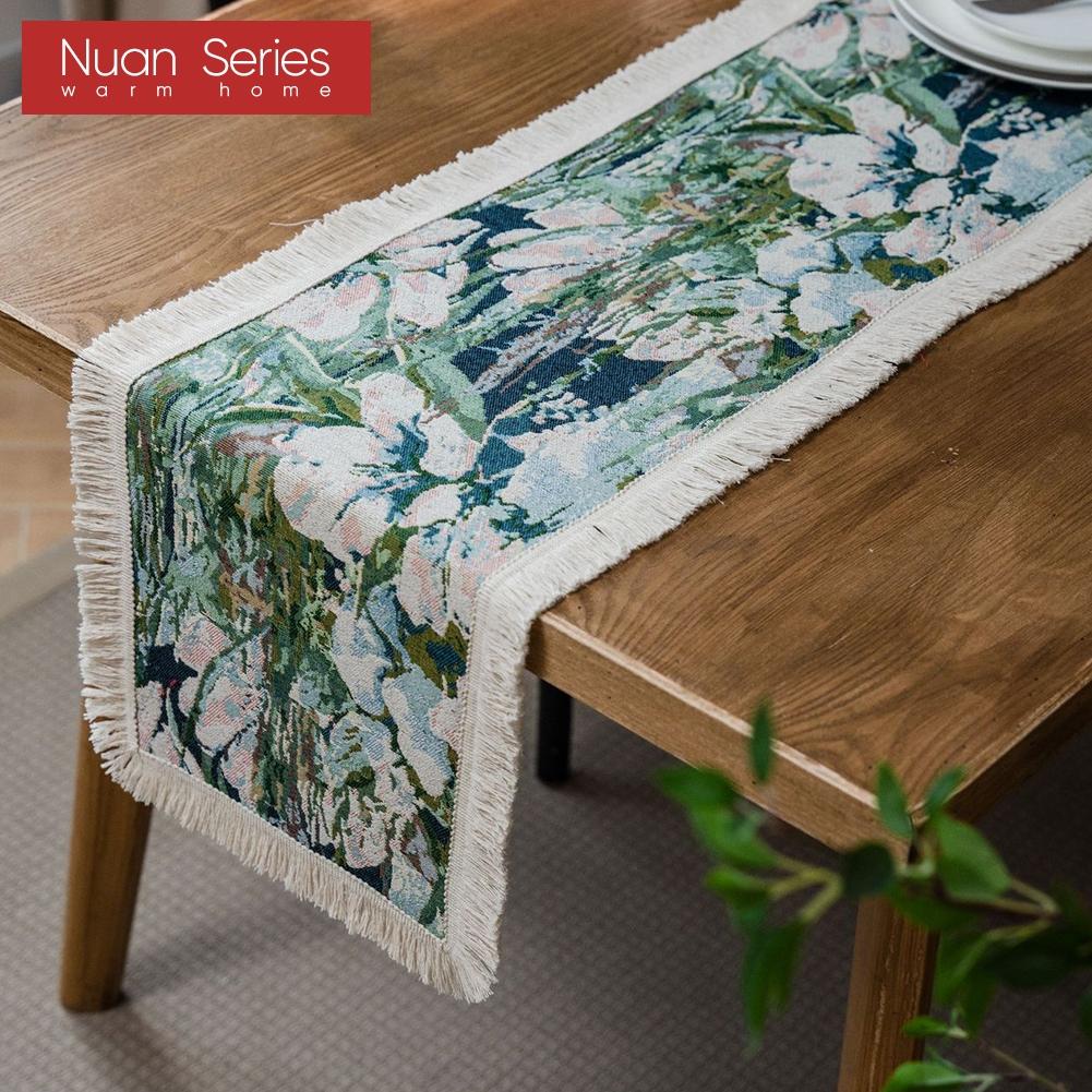 1 Stück Nuan Serie Modische Kunst bedruckte Tischflagge mit Quastenkante Weicher Tischläufer für für Esstischdeko Küche für Heimtisch Heimdeko
