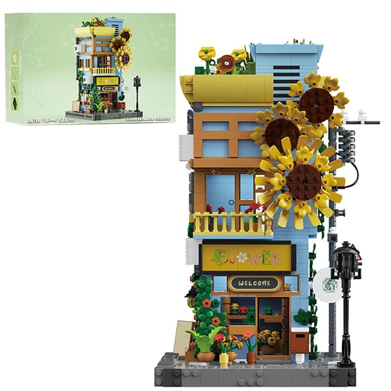 

1580PCS Flower House Building Blocks Sunflower Detached House Model Bricks Desktop Decoration Kids DIY Toys Holiday Gifts