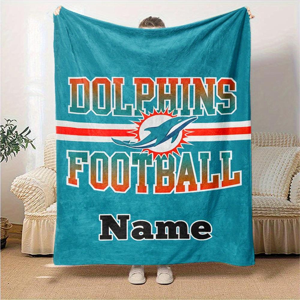 Dolphins Football Team Logo Customized Your Name Blanket Lightweight And Comfortable Warm Blanket Suitable For Bed Home Chair Office Sofa Camping