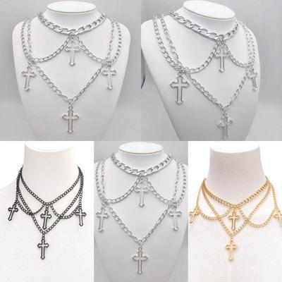 Geometric Hollow Cross Necklace Gothic Punk Necklace Versatile Collarbone Chain  Unisex