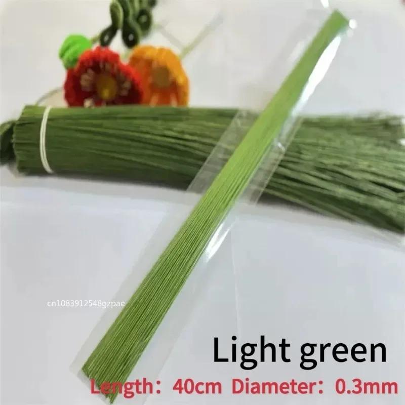 

100/500/1500pcs 40cm Floral Stem Wire Crafts Dark Green Wire For Florist Flower Arrangement For DIY Material Handmade Accessoies 1bag(100pcs) светло-зеленый