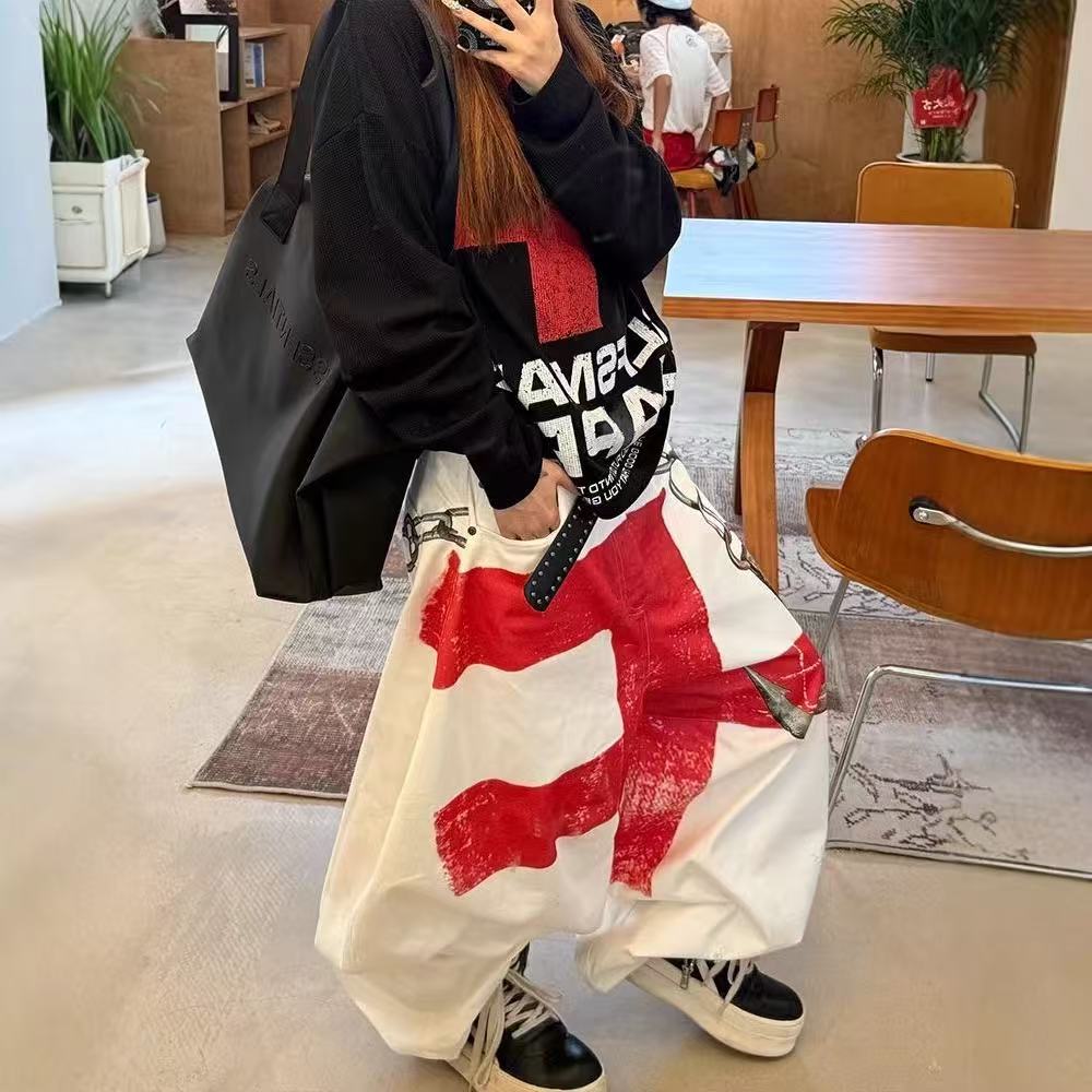 BeatStreet Women White Baggy Jeans Harajuku Vintage Y2k Wide Leg Denim Trousers Oversize Jeans Long Pants Japanese 2000s Style Clothes