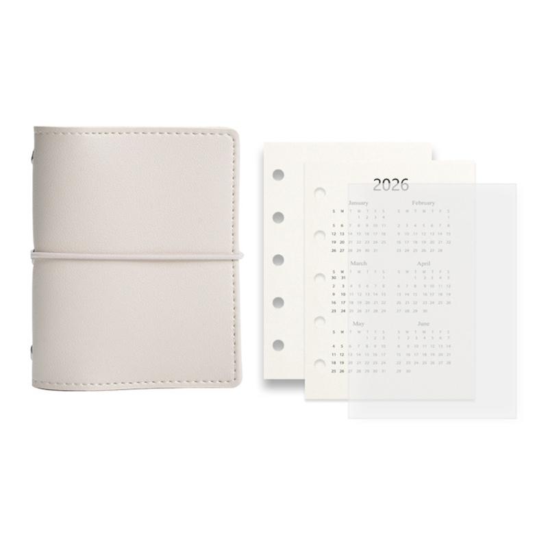 Nachfüllbares 5-Loch-Notizbuch mit 50 Blatt Nachfüllpapier 12,3x9,8CM Leder 5 Ringe Binderhüllen mit Innentasche