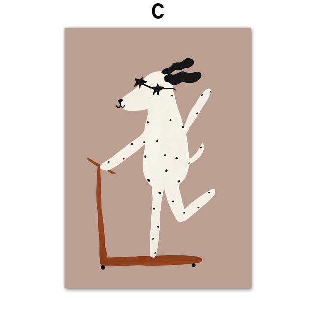 Dog Goose Rabbit Bear Fox Mouse Wildflower Cartoon Poster Wall Art Canvas Painting And Prints Wall Pictures Baby Kids Room Decor (with frame)