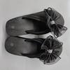 Fashion Black Mesh Bowknot Wedges Slippers Women Plus Size 36-43 Outdoor Platform Flip Flops Woman Summer Lightweight Clip Toe Sandals