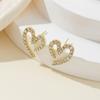 Elegant Gold Color Rhinestone Heart Stud Earrings For Women Exquisite Shiny Crystal Earrings Fashion Party Daily Wear Jewelry