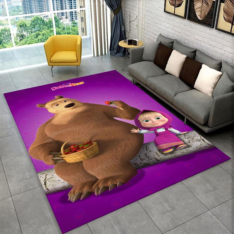 Cartoon Cute M-Masha Bear Non-Slip Area Rug for Living Room,Bedroom,Playroom,Soft Carpet Floor Mat Home Decor Rug Kids Room