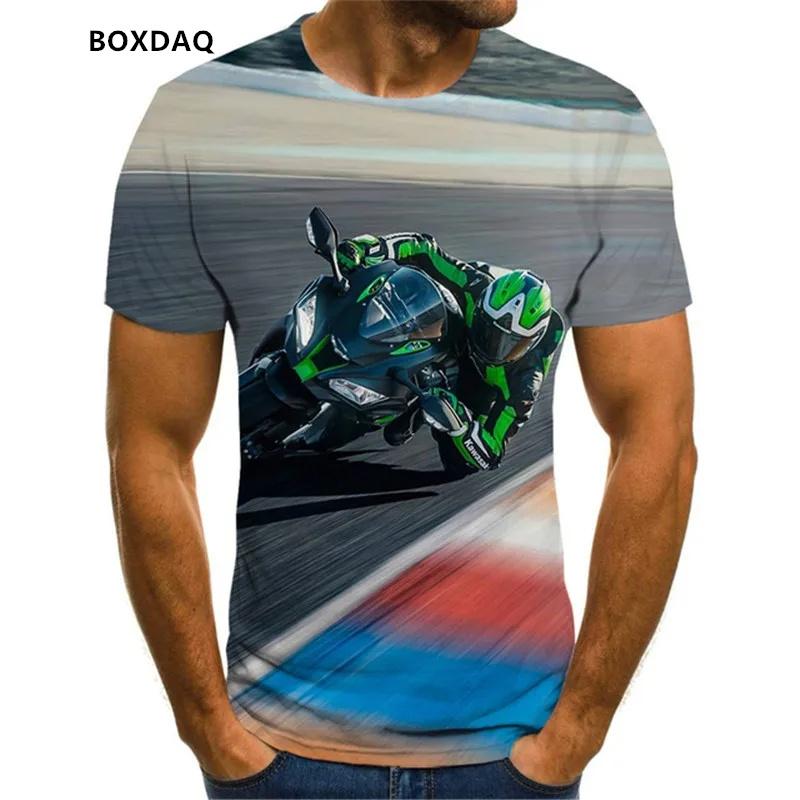Men's Motorcycle Cool Racing Driver T-Shirts Summer Short Sleeve 3D Print Moto & Biker Street Style Male Tees 6XL Plus Size Tops