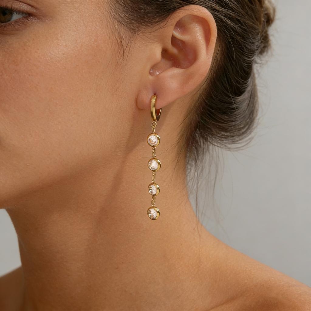 Fashion Personality Creative Earrings Stainless Steel Earrings High-End Zircon Tassel Niche Design