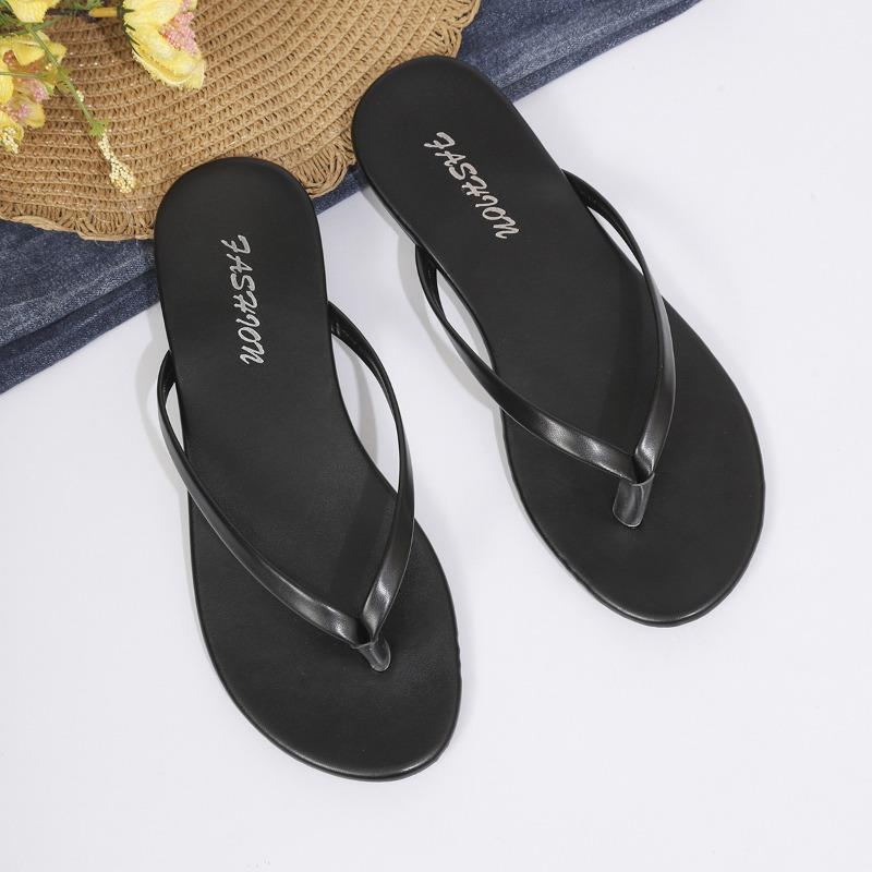 Large size flip-flops cool slippers women s summer new beach flat-bottomed slippers women s flip-flops foreign trade 36 чёрный