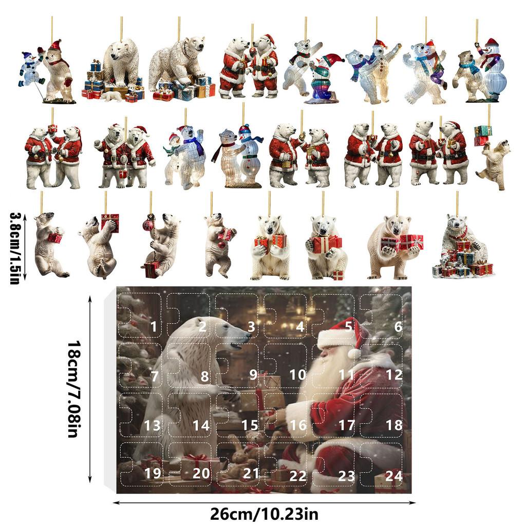 Christmas Countdown Calendar With Cute Polar Bear Charm Christmas Tree Hanging Ornament