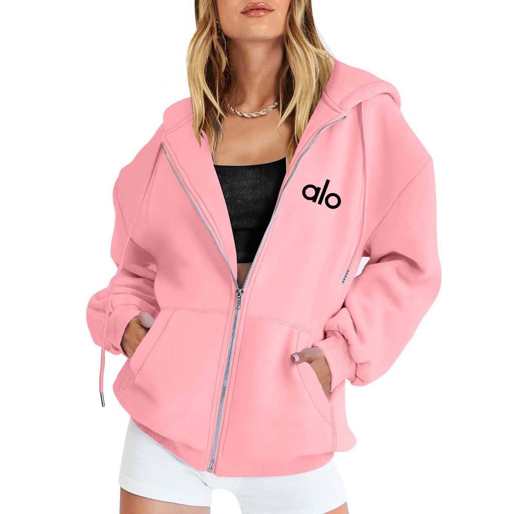 Cross-border Embroidered Zipper Hoodie with Drop Shoulder and Kangaroo Pocket