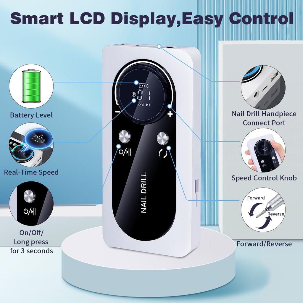 45000RPM Nail Drill Machine Electric Portable Nail File Rechargeable Nail Sander for Gel Nails Polishing For Home Manicure Salon