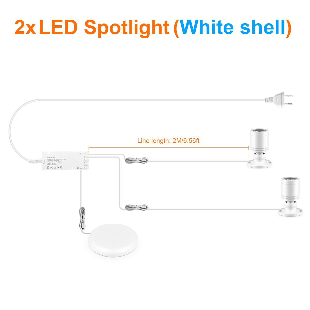 

Светодиодный точечный светильник с затемнением для винных витрин, освещение прожектора, сенсорный выключатель, блок питания 12 В 2PCS-White Shell белый