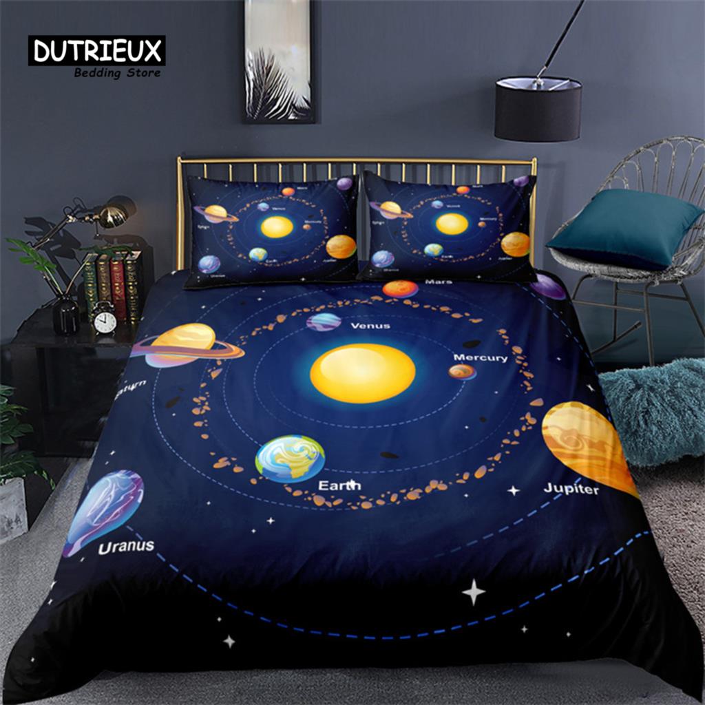 Cartoon Starry Sky Bedding Set Microfiber Romantic Universe 3D Print Duvet Cover For Kids Teen Boy Girl Festival Gift Room Decor