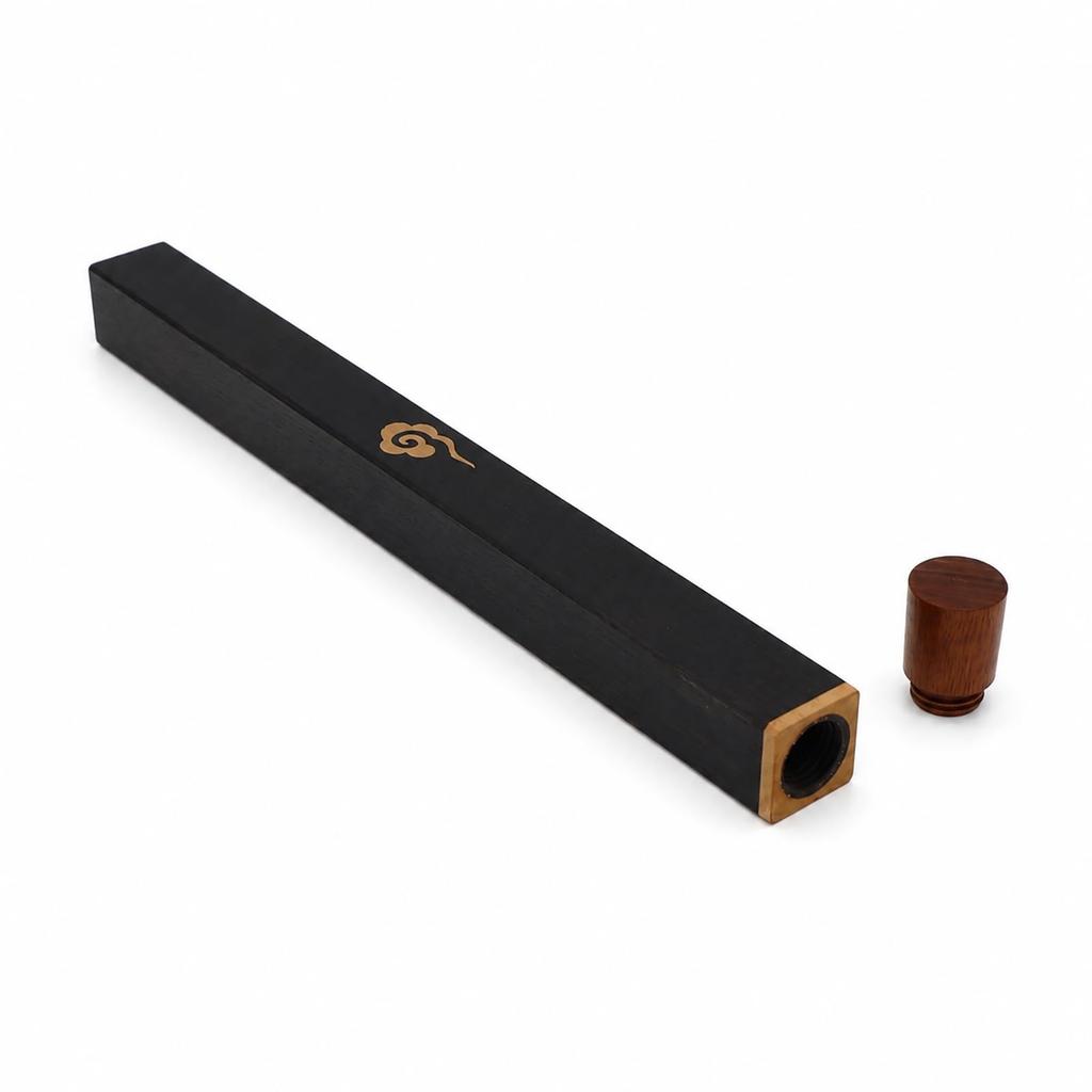 DONORISHA Wooden Incense Holder Set Black Vertical Storage with Sandalwood & Osmanthus Sticks Bamboo Ash Catcher 20 cm