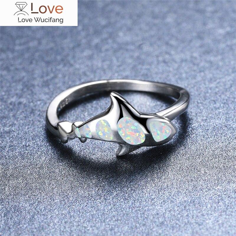 White Fire Opal Cute Shark Rings For Women Wedding Jewelry Vintage Fashion 925 Sterling Silver Animal Ring Female Luxury Gifts