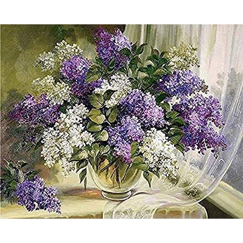 Diamond Painting Flowers Full Drill Round Diamond Embroidery Purple Lavender Picture Of Rhinestones Home Decor