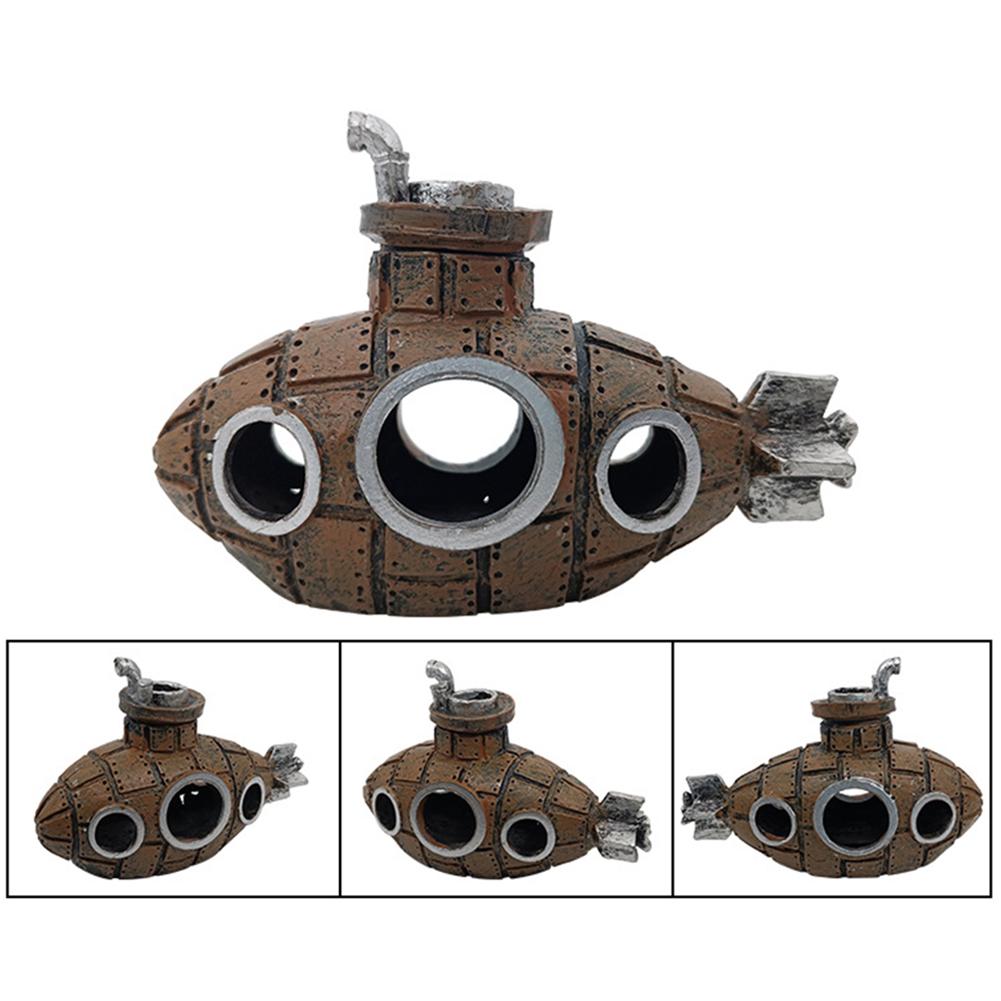 

Украшения из смоляной подводной лодки, украшение для аквариума, ландшафт, сломанная подводная рыба, креветки, прячущиеся в доме, фон коричневый