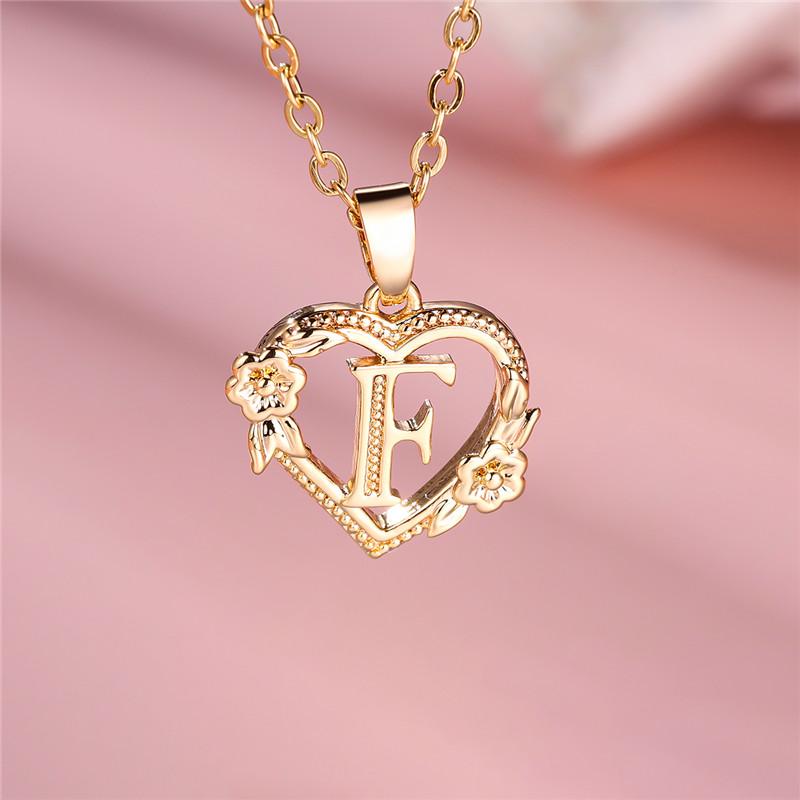 Cute Female A-Z Letter Pendant Necklace Yellow Gold Color Wedding Jewelry Gift For Women