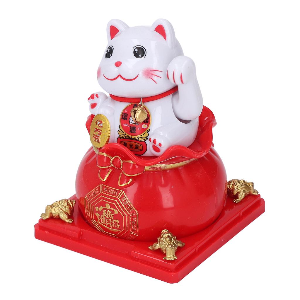 Cat Statue Automatic Waving Arm Solar Powered Wealth Welcoming   Cat for Present Cash Register Home Decoration