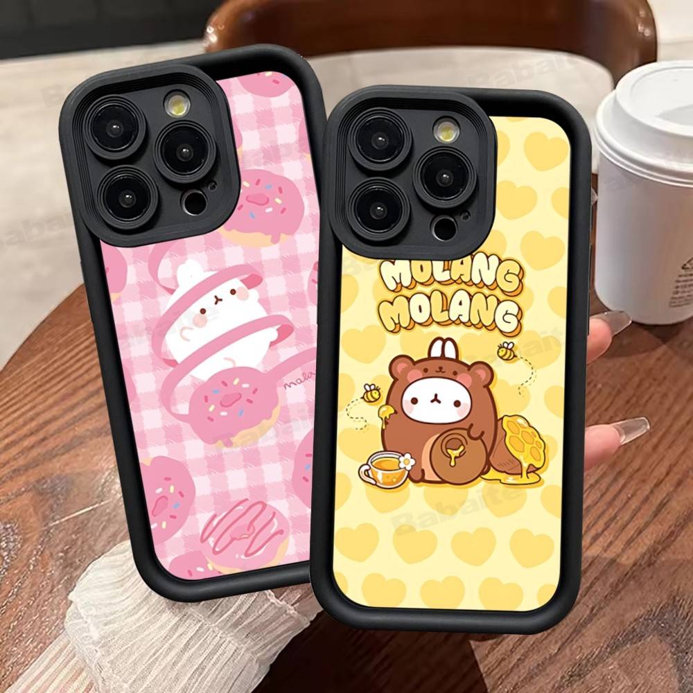 Kawaii Cute Rabbit M-MolangS Anime Silicone Soft Phone Case For IPhone 17 16 15 14 Plus 13 12 Mini 11 Black Cover