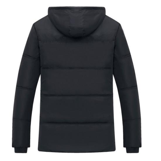 Men Winter Cotton Coat Padded Thick Plush Solid Color Hooded Long Sleeve Soft Button Closure Mid Length Windproof Pockets Elastic