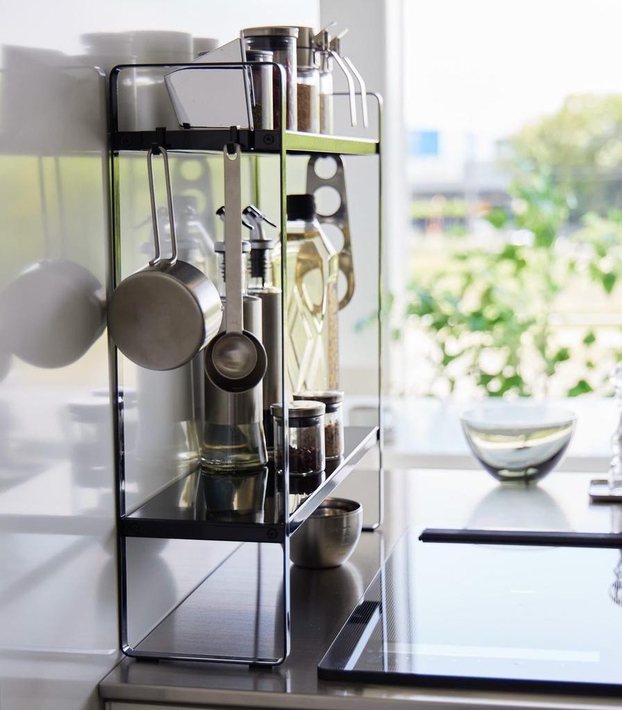 Yamazaki stovetop side rack with wipeable W50 x D14 x Tower gap spice with 1992 (Yamazaki Industries) Two-tier bottom, black, approx. H48.5cm, brand,