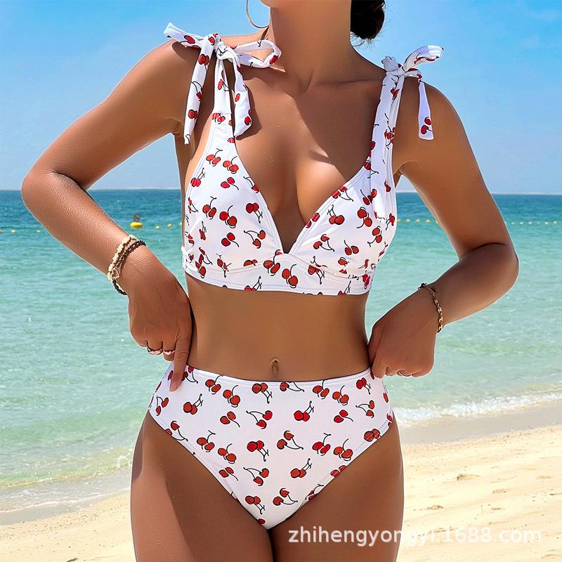 

Sexy Fruit High Waist Bikini with Bow Tie-Up Large