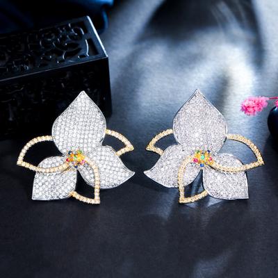 E0227 Personalized Petal Earrings Micro-Inlaid Zircon Color-Preserving Summer Trinkets