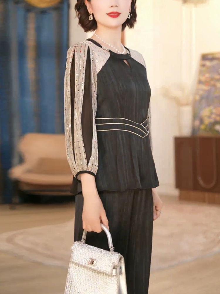 Women's 2025 High-End Spring-Autumn Slimming Two-Piece Set: Long Sleeve, Chic & Fashionable