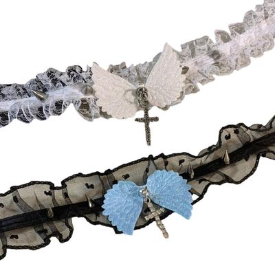 Retro-Stil Kreuzkette mit Spitzenkragen für Damen Flügelkragen Halsband Schmuck Halskette Valentinstag Geburtstagsgeschenk