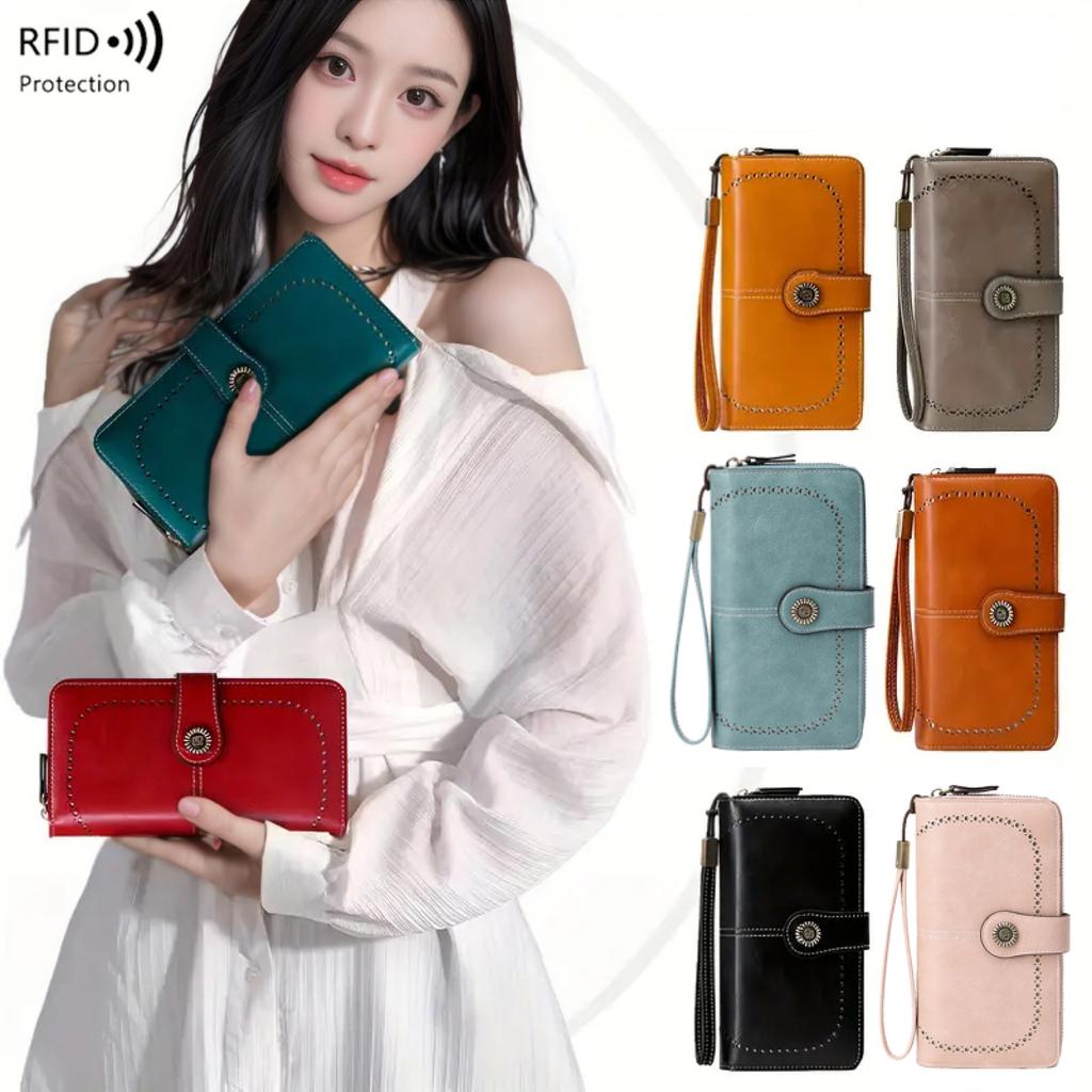 RFID Anti-theft Brush Wallet Long Zipper Women's Wallet European and American Large-capacity Hand-held ID Bag