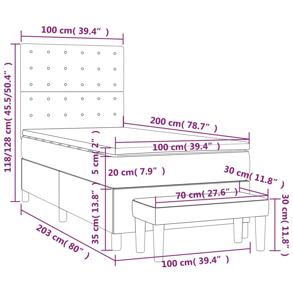 Box Spring Bed with Mattress Taupe 100x200 cm Fabric