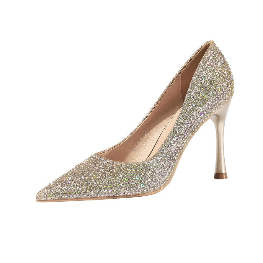Fashion Point-toe Women's Sandals Nightclub Show Thin Stiletto Women's Single Shoes Rhinestone Sequin High-heeled Shoes