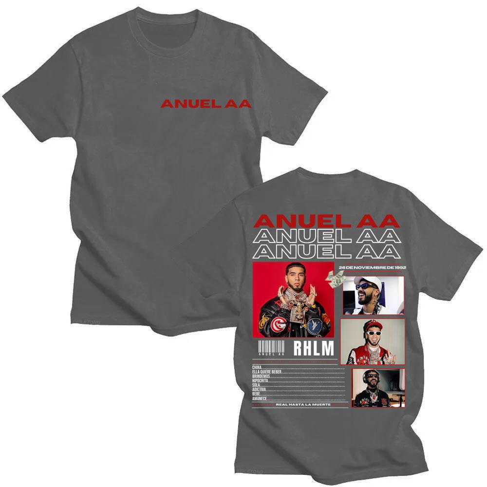 Rapper Anuel AA Real Hasta La Muerte Tour 2025 T-Shirt Men's Hip Hop Gothic Harajuku T Shirts Oversized Cotton Tshirt Streetwear