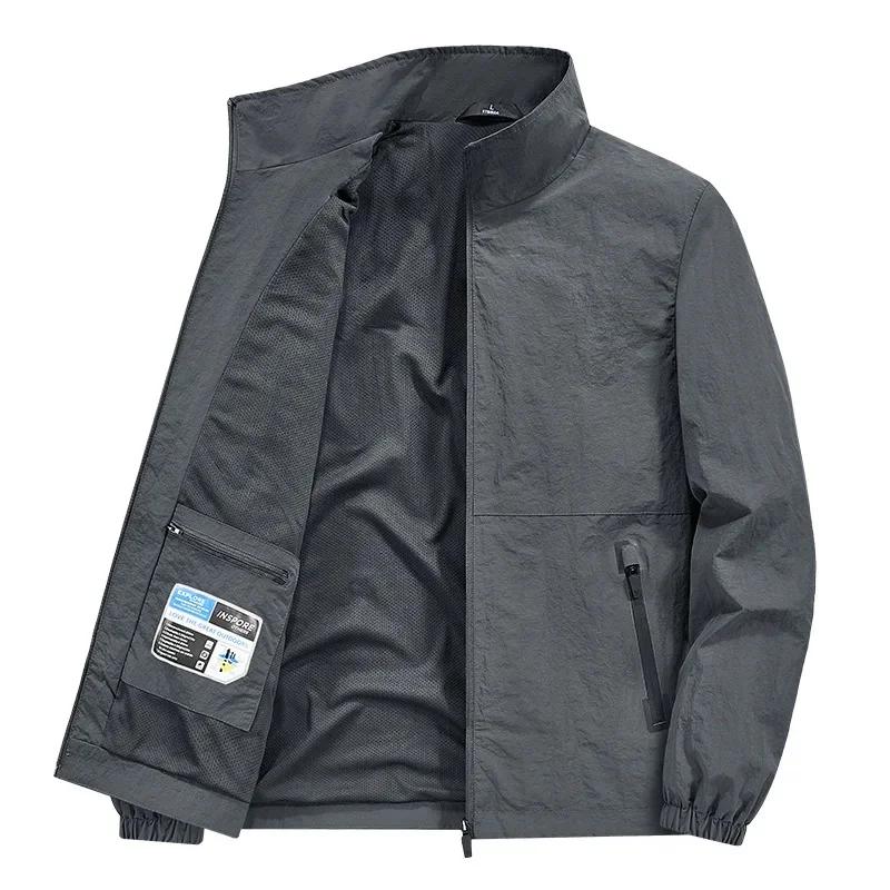 Casual Loose Fit Men's Jacket Spring Autumn Stand Collar Big Size Coat Comfortable Lightweight Business Style