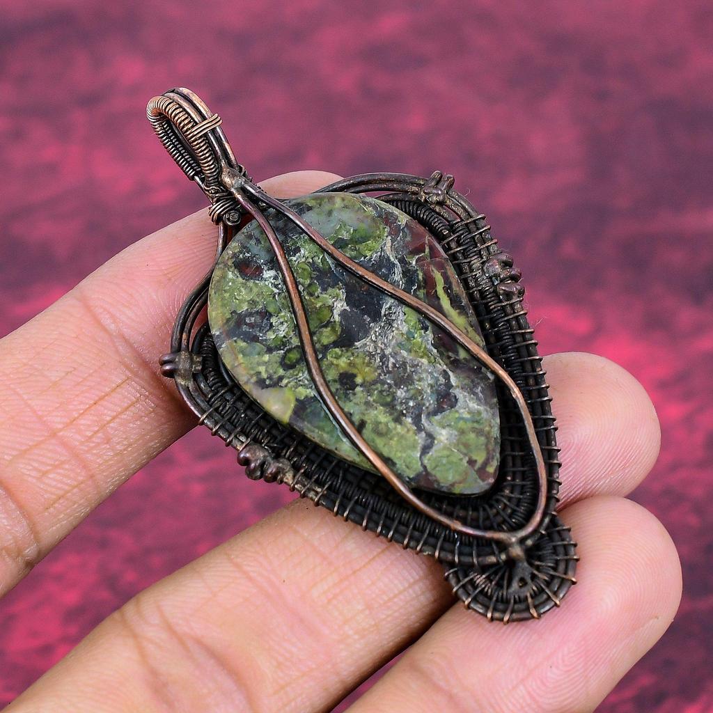 Dragon Bloodstone Pendant Copper Wire Wrapped Pendant Handmade Gemstone Jewelry