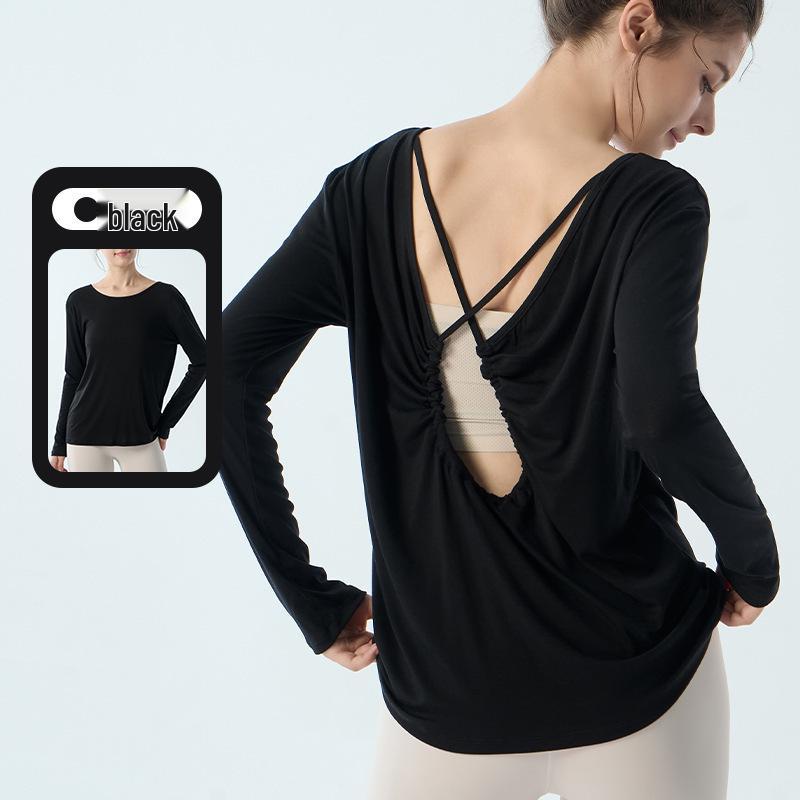 Lyocell Cutout Back Cross-Design Long Sleeve Yoga Top