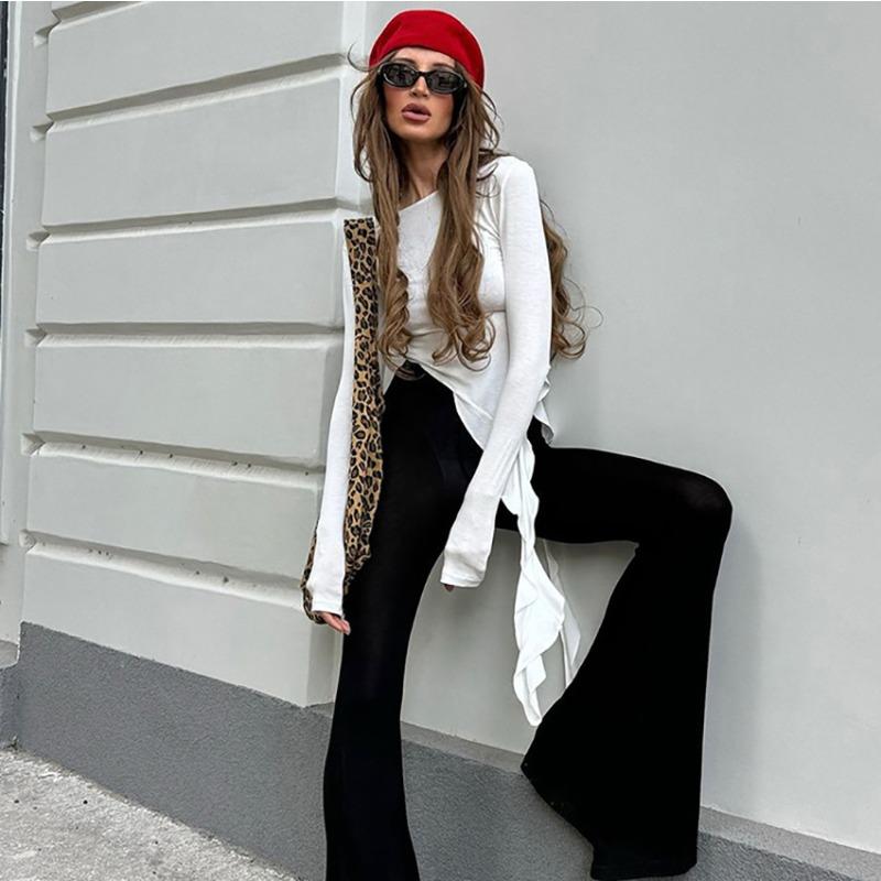 Dámské jarní a letní nové osobnostní nepravidelné pletené slim dámské tričko vnitřní tričko s dlouhým rukávem