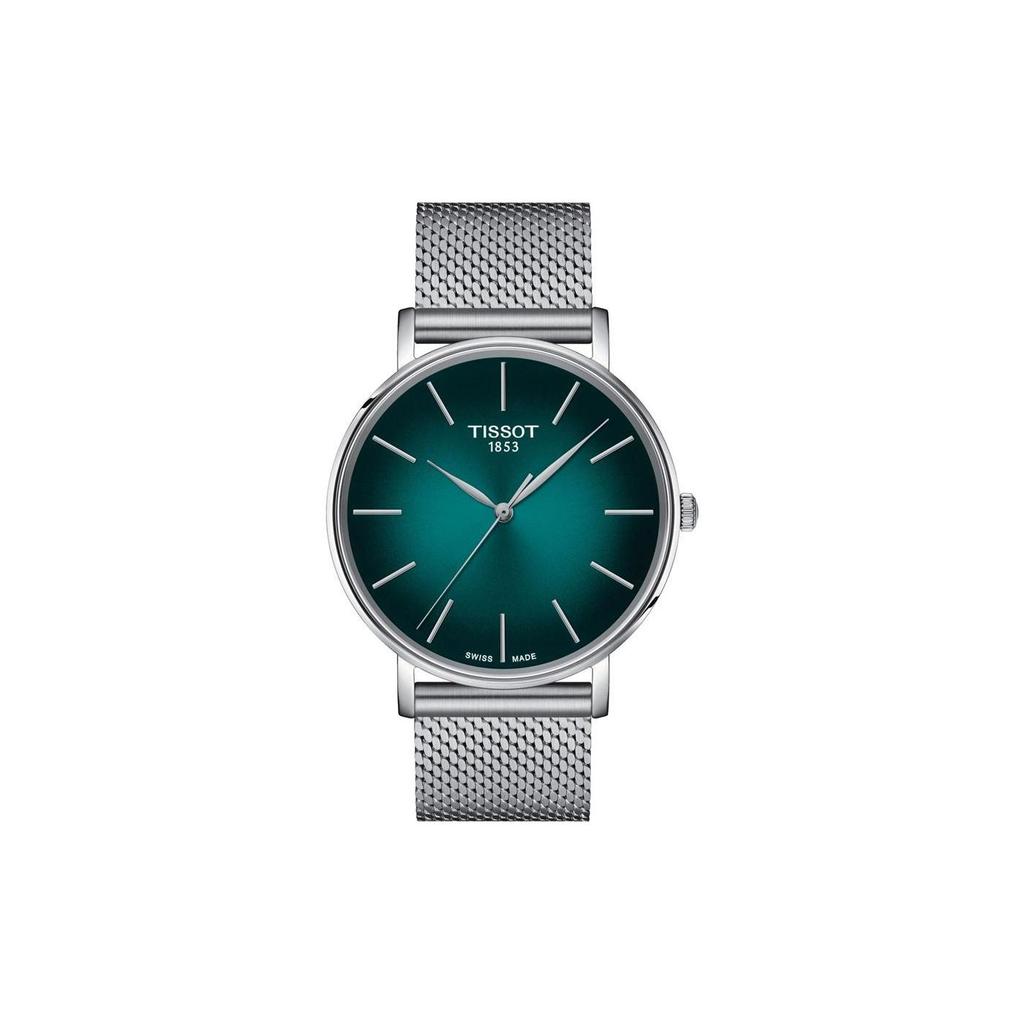 Tissot Quartz Movement 50 Meter Water Resistance Men's Watch 40mm Green Dial Steel Watch Case Steel Strap T143.410.11.091.00
