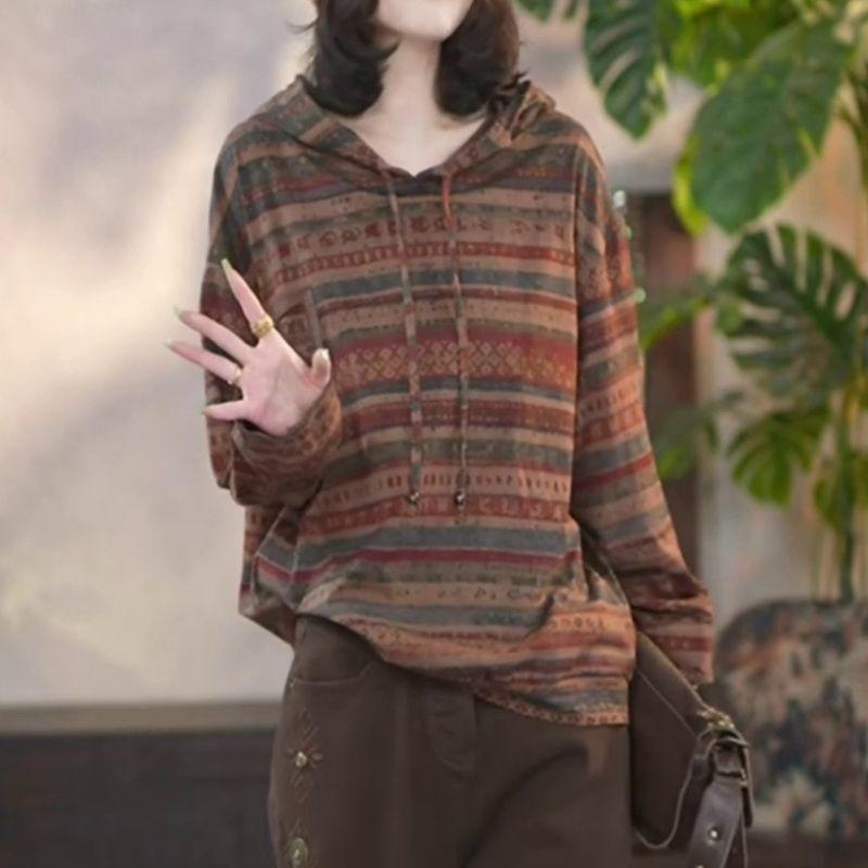 

Осенне-зимняя мода Ретро Свободный Повседневный Универсальный Худи с принтом с длинным рукавом Женские топы L коричневый